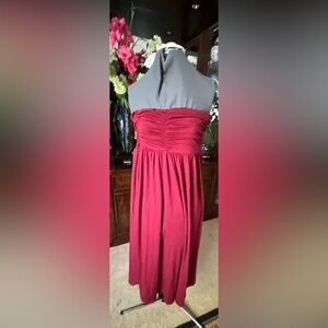 Strapless Ruched Burgundy Maxi Dress